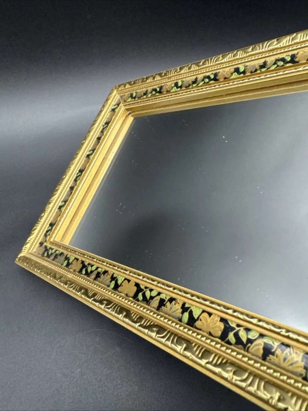 Vintage Floral Ornate Gold Narrow Rectangle Wall Gallery Mirror 15.25x5.25”